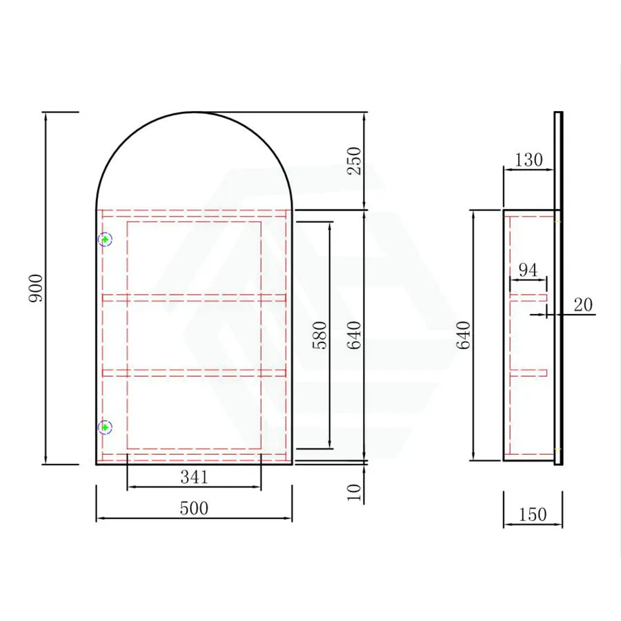 500x900mm Canterbury Wall Hung Arch Shaving Mirror Cabinet Max Finish for Bathroom