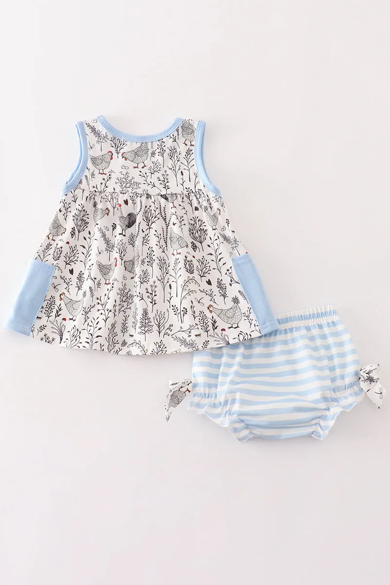 Blue stripe chicken print baby set
