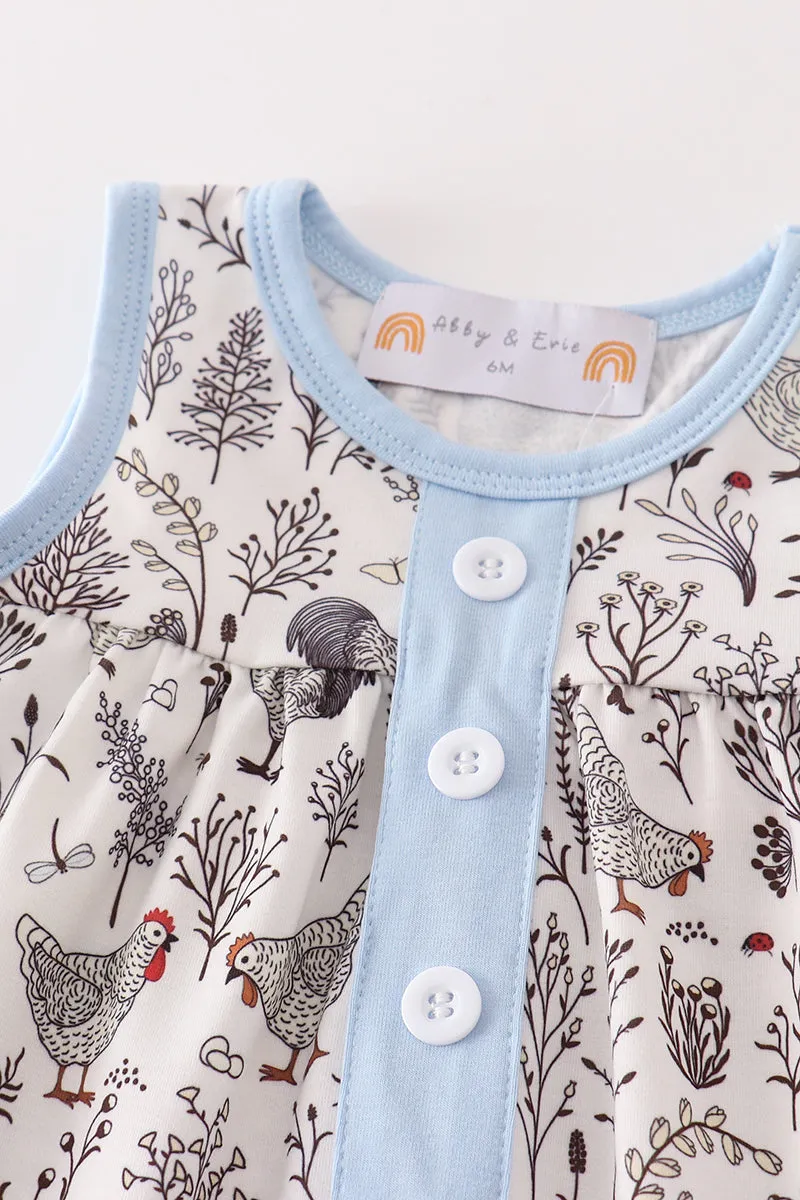 Blue stripe chicken print baby set