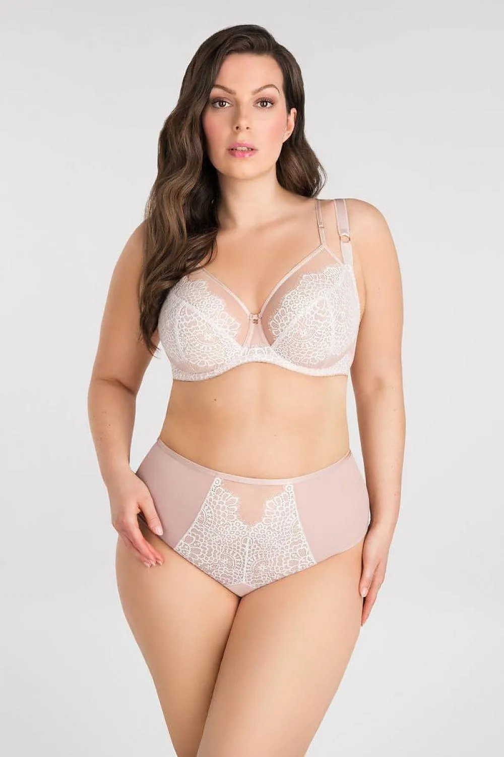 Chic Beige Lace Push-Up Bra for Full Bust Enhancement
