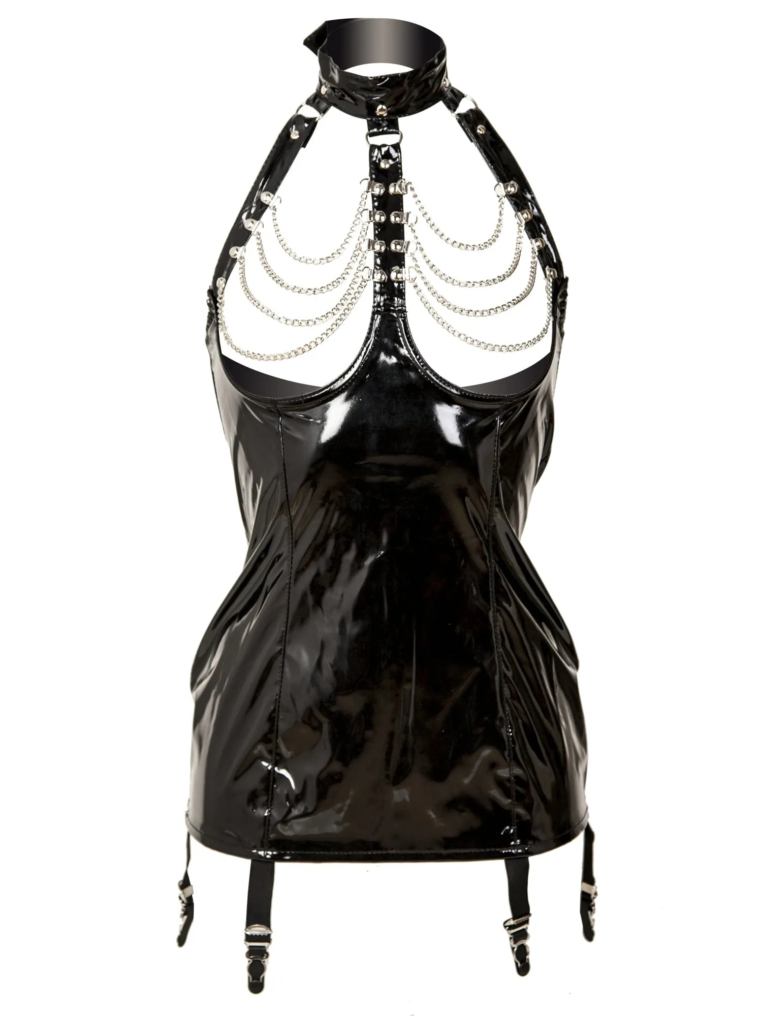 Clearance - PVC Chain Suspender Dress in Black Size 8