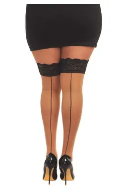 Cuban Heel Tan Lace Top Thigh Highs
