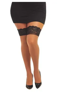 Cuban Heel Tan Lace Top Thigh Highs