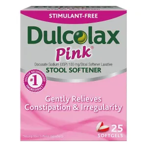 Dulcolax Pink Stool 100 mg Softener Gel Tablets, Docusate Sodium, 25 Count