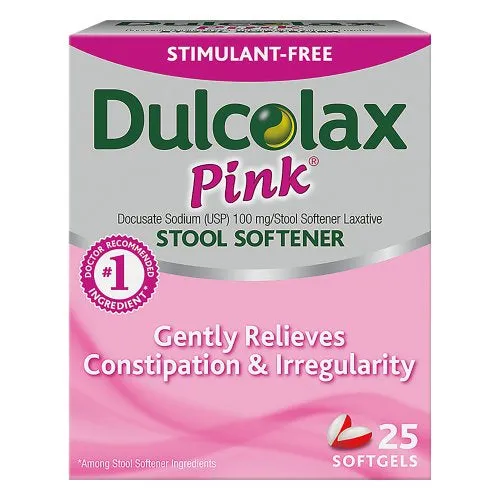 Dulcolax Pink Stool 100 mg Softener Gel Tablets, Docusate Sodium, 25 Count