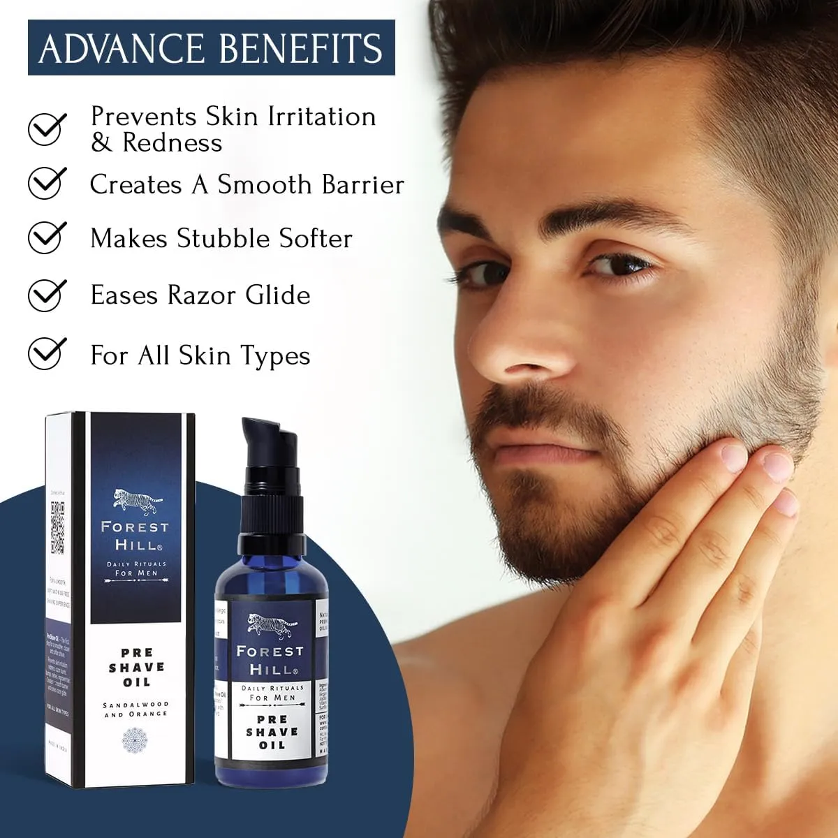 Forest Hill Set of 4 Men Gift Set Grooming Shaving Kit, Pre Shave Oil 50ml, Aqua Shaving Cream 75g, Eaglewood After Shave Balm 100ml & Black Color Lincoln Synthetic Faux Badger Super Soft Hair Shaving Brush