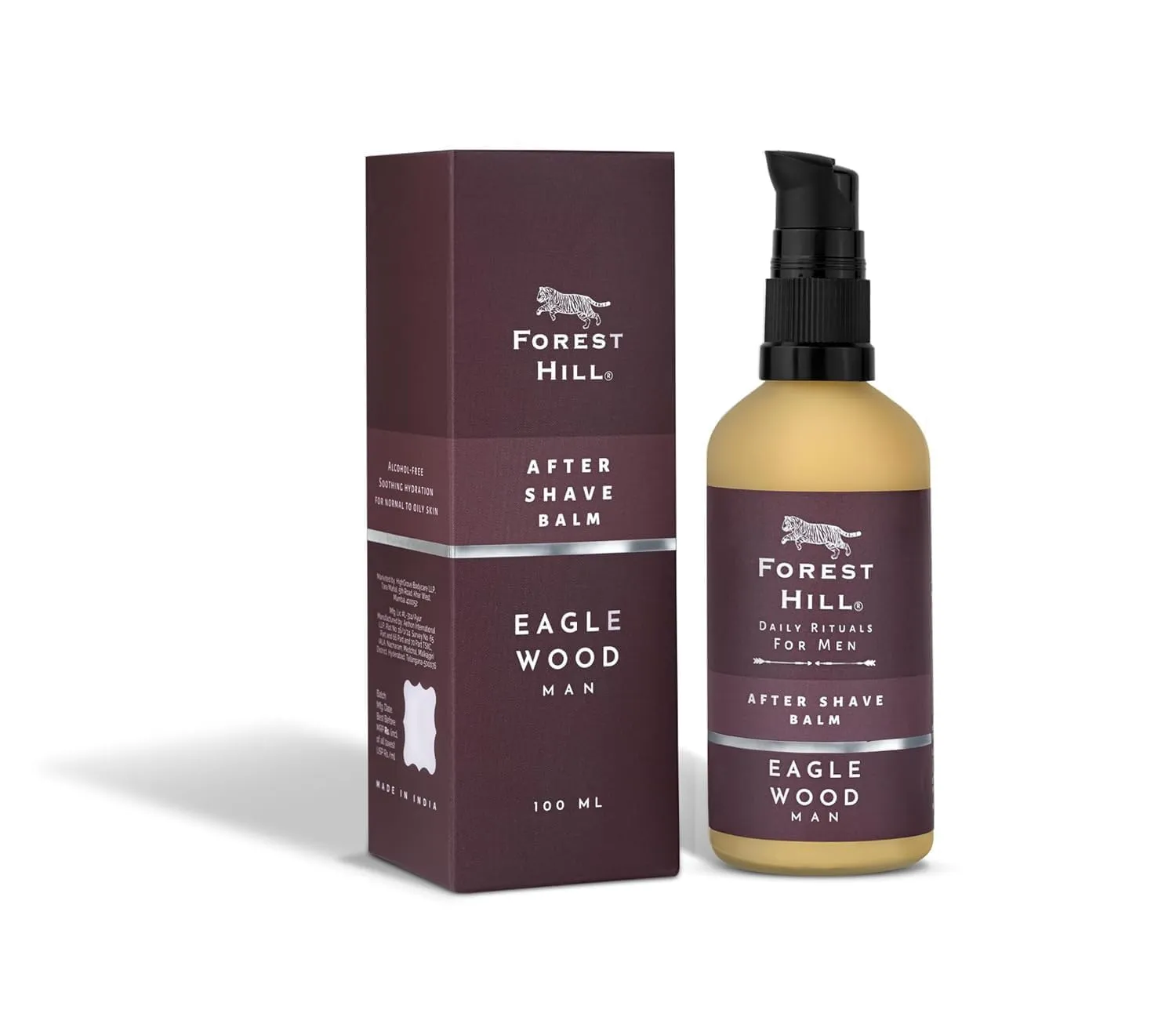 Forest Hill Set of 4 Men Gift Set Grooming Shaving Kit, Pre Shave Oil 50ml, Aqua Shaving Cream 75g, Eaglewood After Shave Balm 100ml & Black Color Lincoln Synthetic Faux Badger Super Soft Hair Shaving Brush