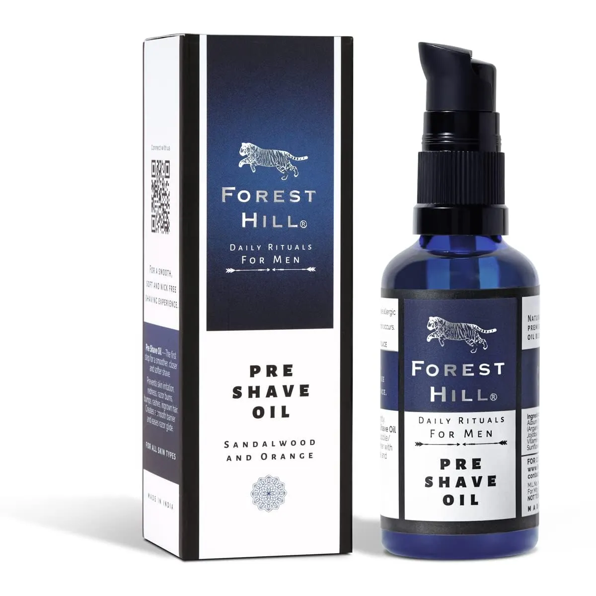 Forest Hill Set of 4 Men Gift Set Grooming Shaving Kit, Pre Shave Oil 50ml, Aqua Shaving Cream 75g, Eaglewood After Shave Balm 100ml & Black Color Lincoln Synthetic Faux Badger Super Soft Hair Shaving Brush