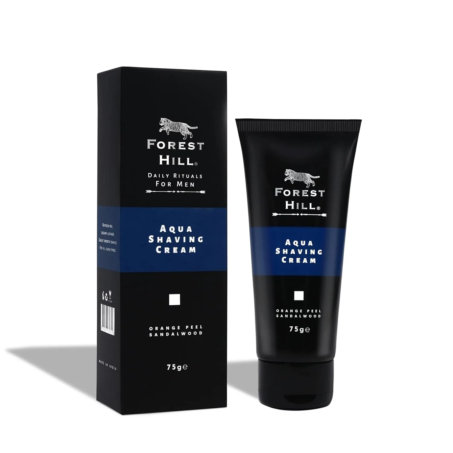 Forest Hill Set of 4 Men Gift Set Grooming Shaving Kit, Pre Shave Oil 50ml, Aqua Shaving Cream 75g, Eaglewood After Shave Balm 100ml & Black Color Lincoln Synthetic Faux Badger Super Soft Hair Shaving Brush