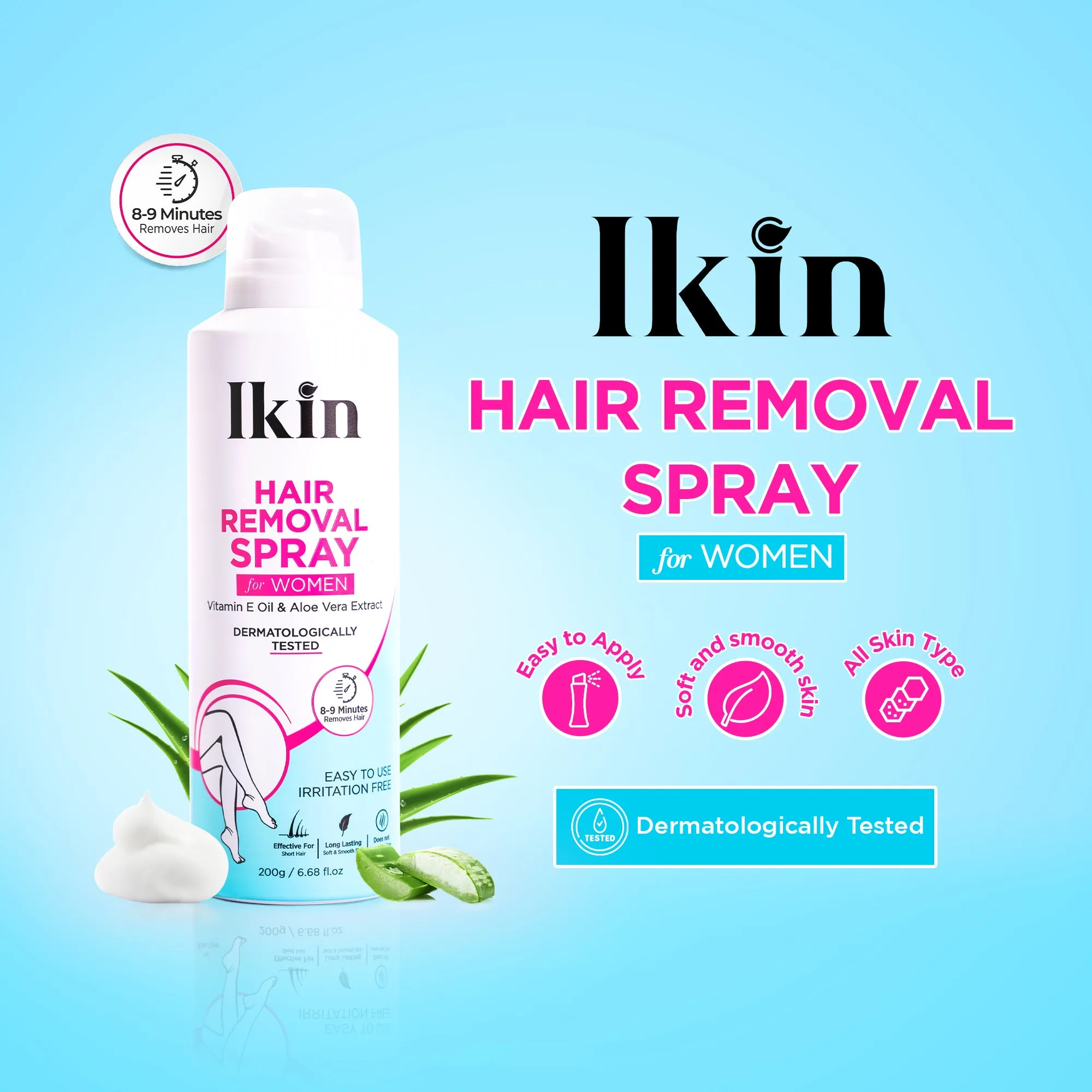Ikin Hair Removal Spray for Women with Vitamin E & Aloe Vera Juice