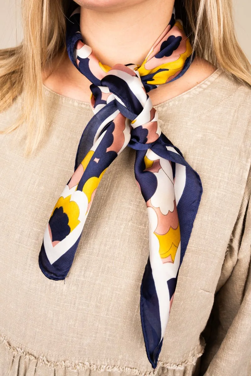 In Fine Feather Navy Square Satin Scarf