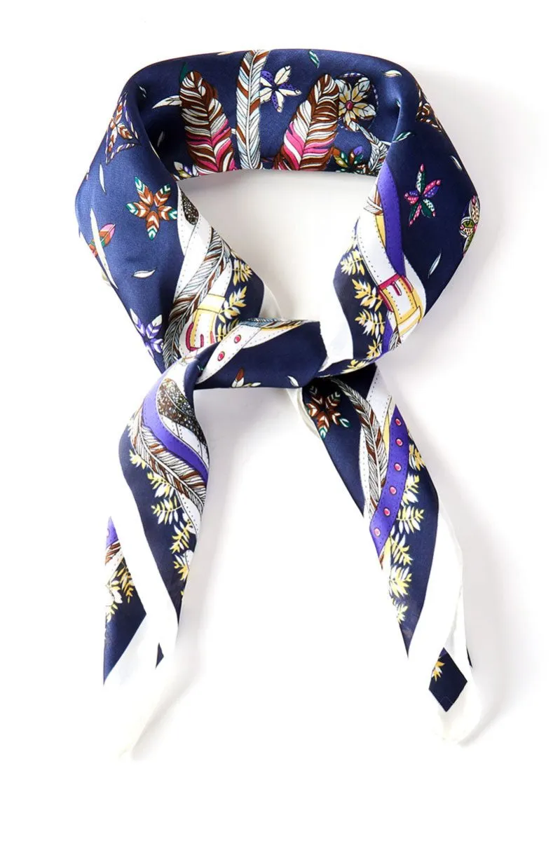 In Fine Feather Navy Square Satin Scarf