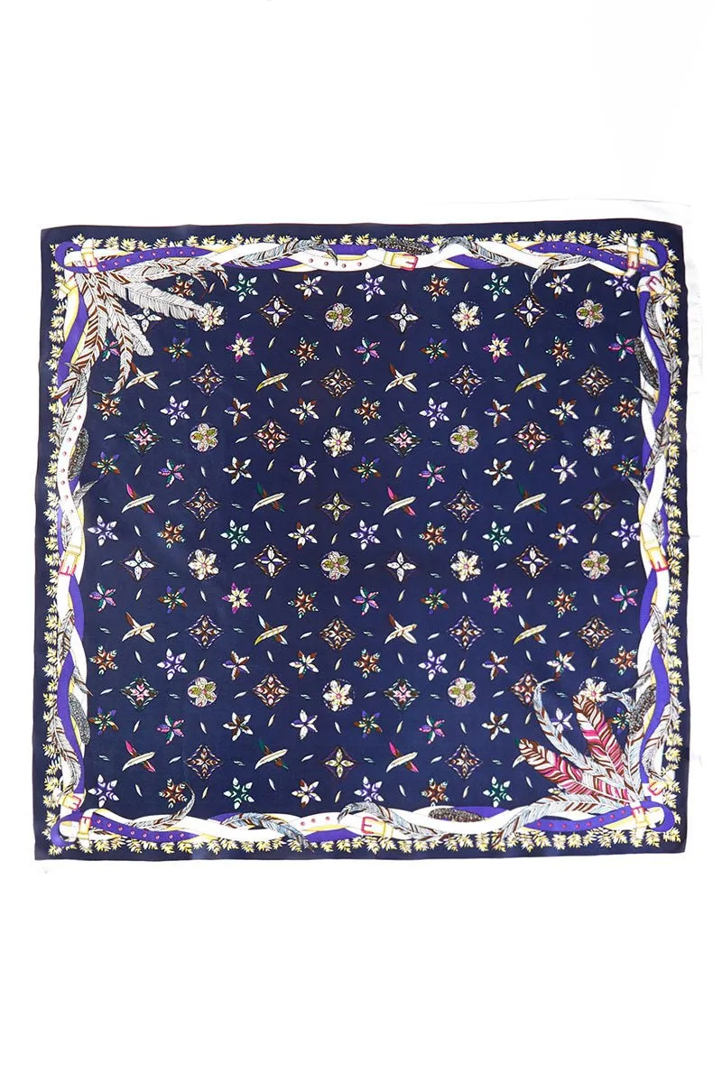 In Fine Feather Navy Square Satin Scarf