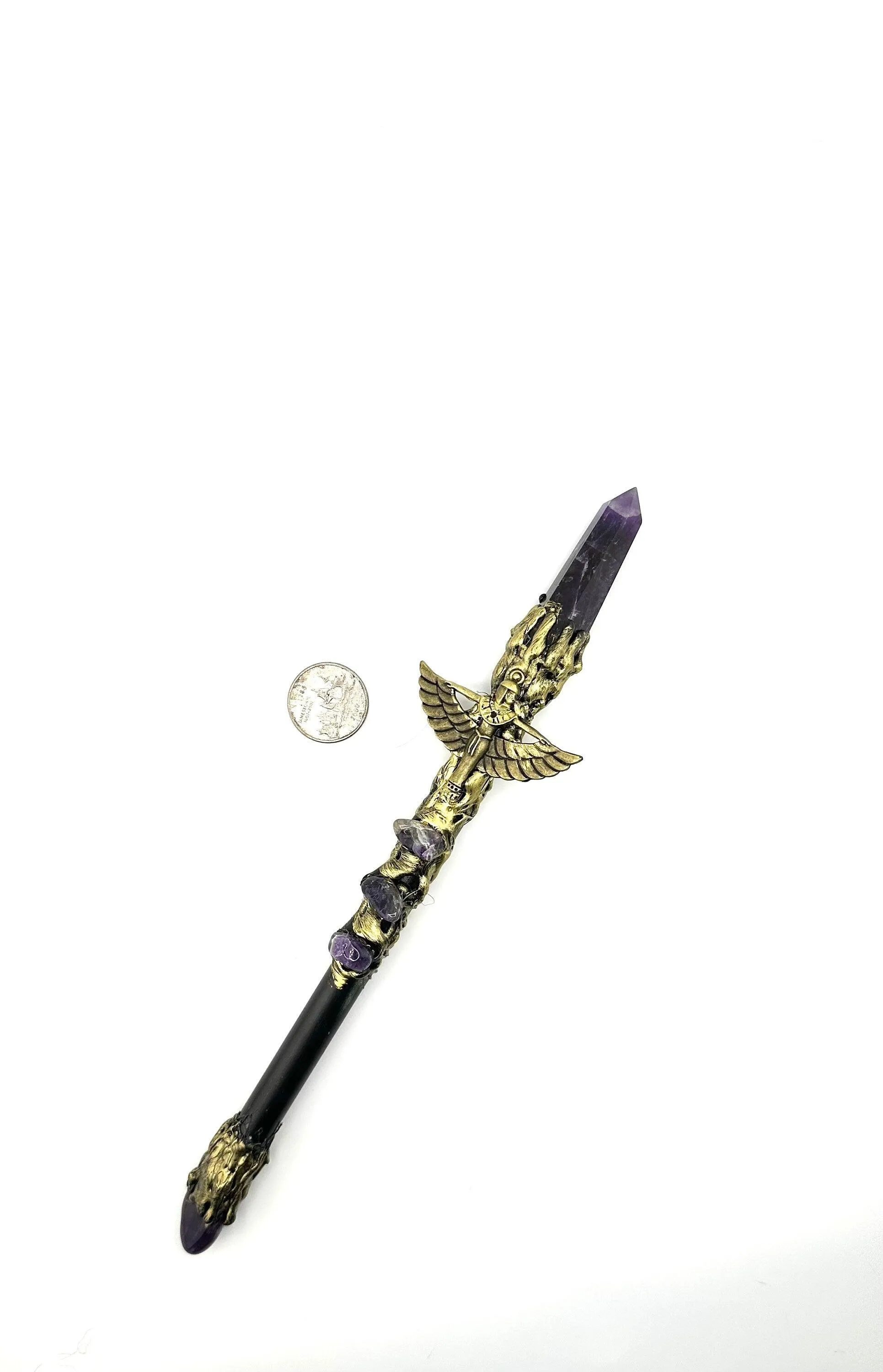 Magick Wand - Amethyst Point w/ Gold Isis