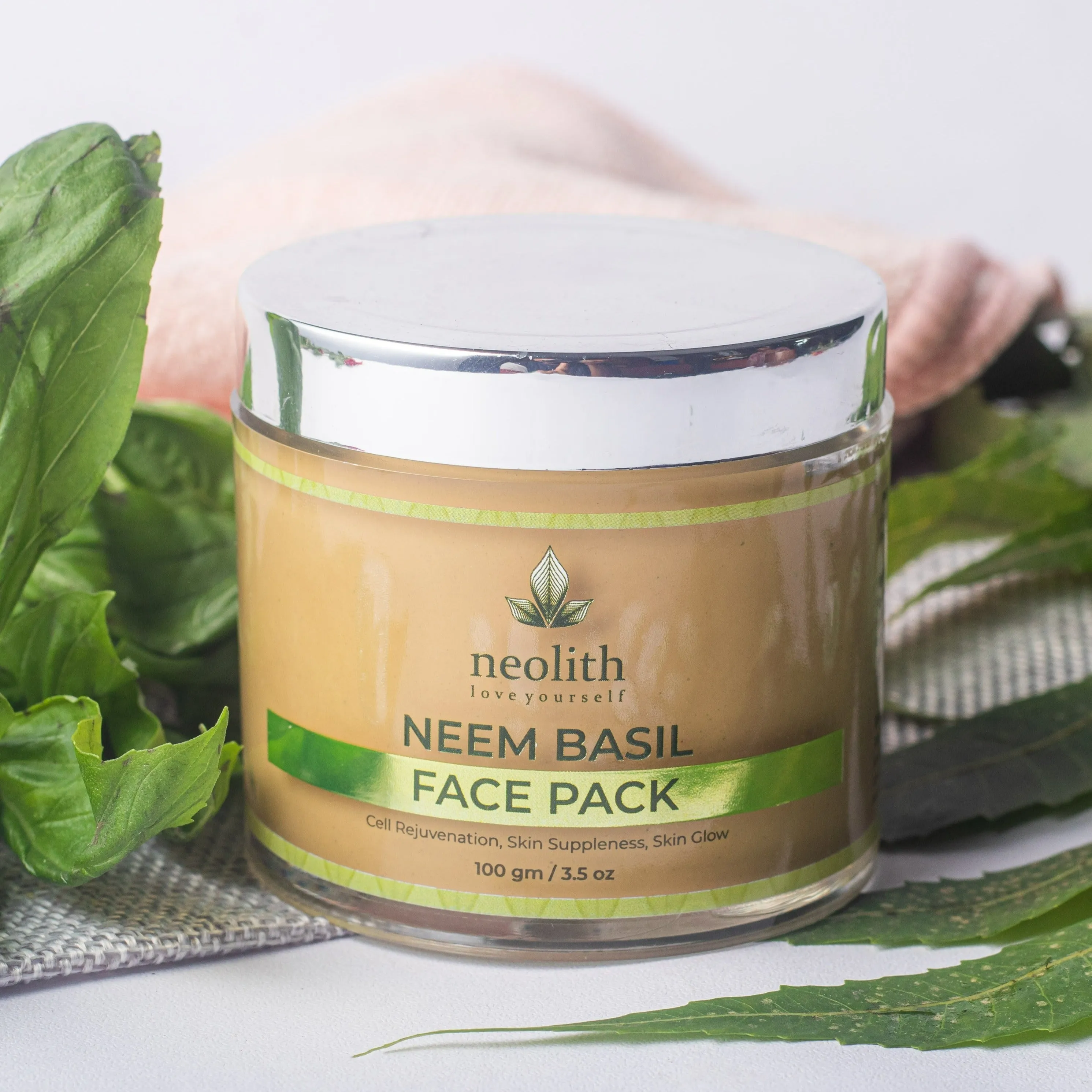 Neolith Neem Basil Face Pack || Skin Brightening Clay Face Mask For Healthy and Glowing Skin, Tan Removal, Oil Control, Black head removal, Acne & Skin Whitening || 100% Organic || For Women & Men || 100gm