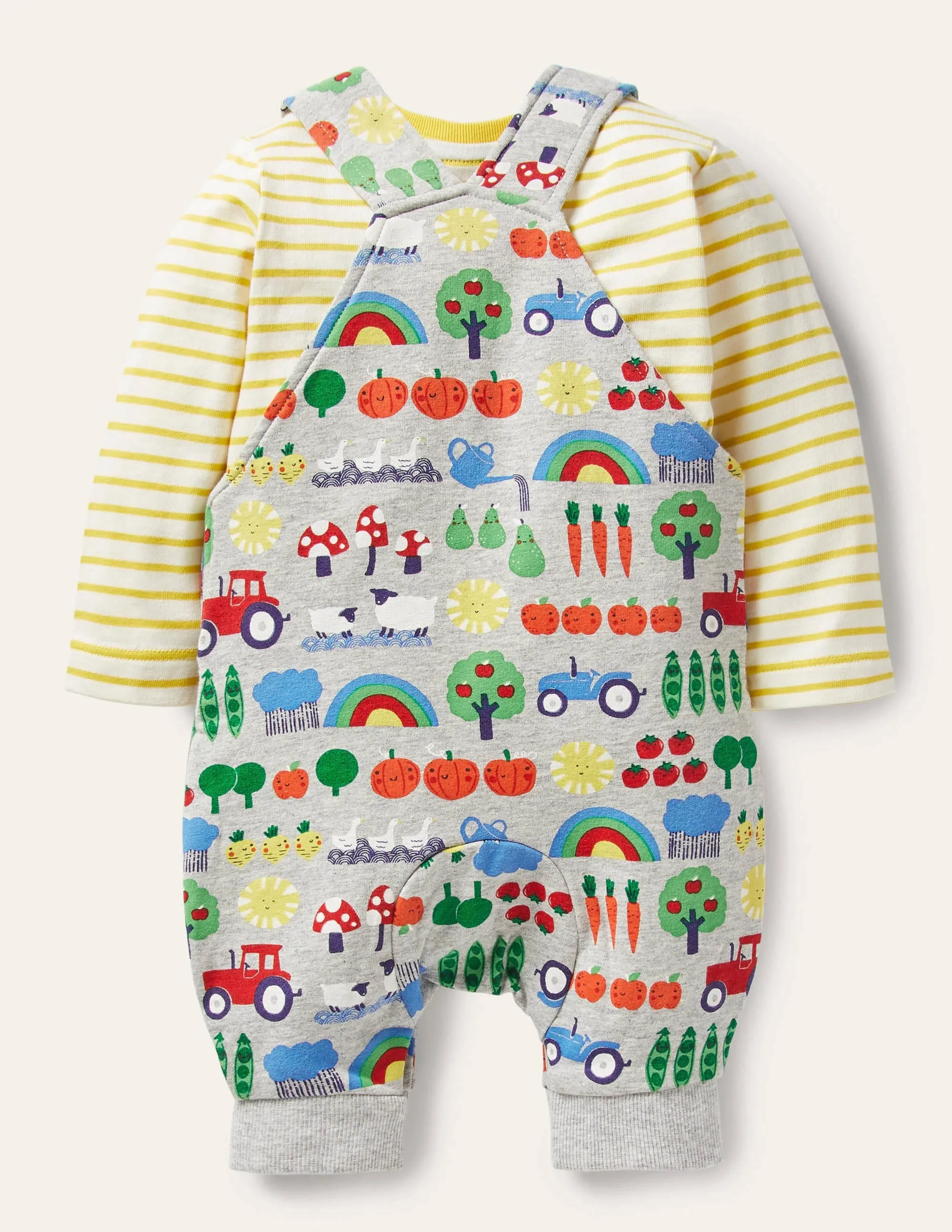 Printed Jersey Dungaree Set-Grey Marl Garden Gang