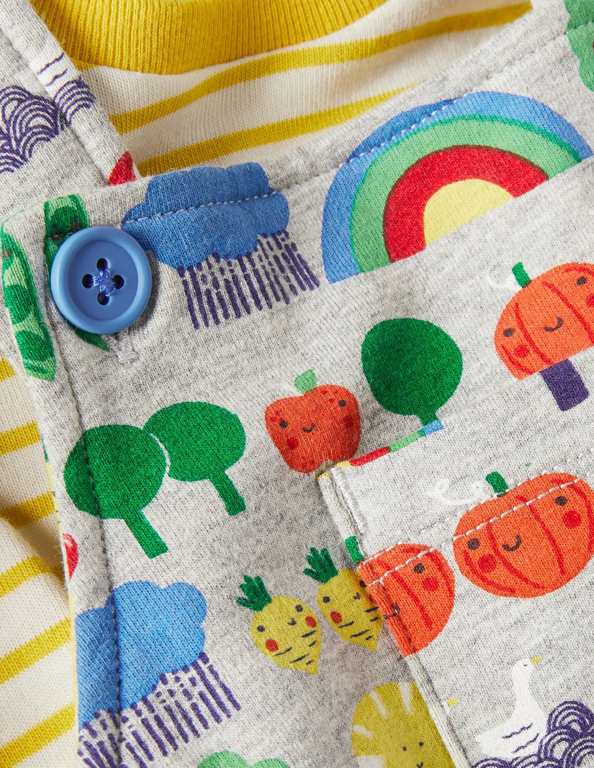 Printed Jersey Dungaree Set-Grey Marl Garden Gang