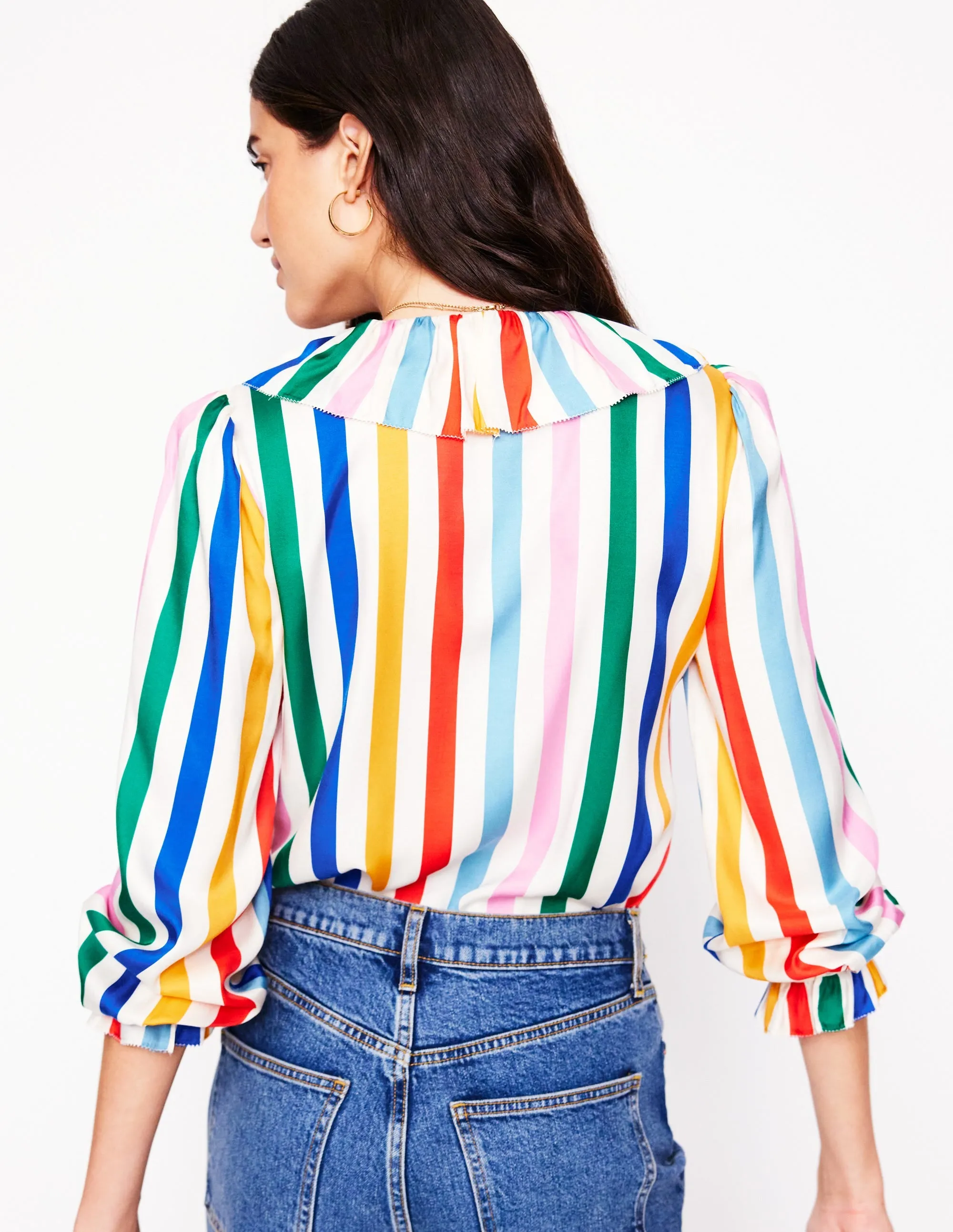 Ruffle Collar Silk Blend Top-Mauve, Strawberry Tart Rainbow