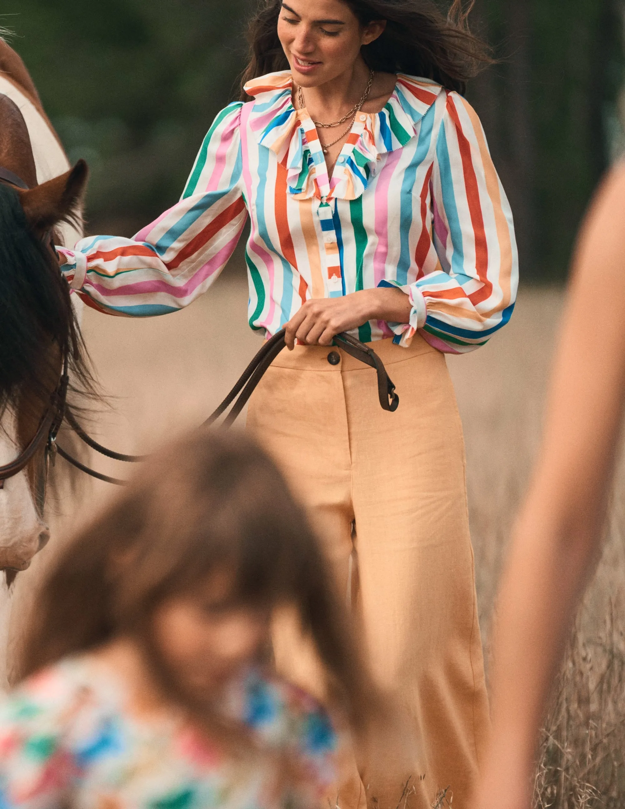 Ruffle Collar Silk Blend Top-Mauve, Strawberry Tart Rainbow
