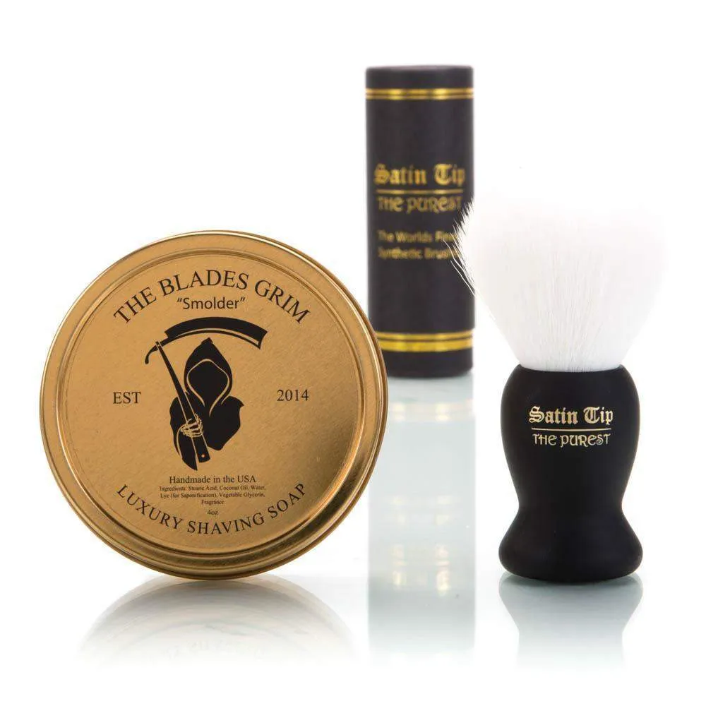 Smolder Soap and Satin Tip - The Purest White Shave Brush Combo