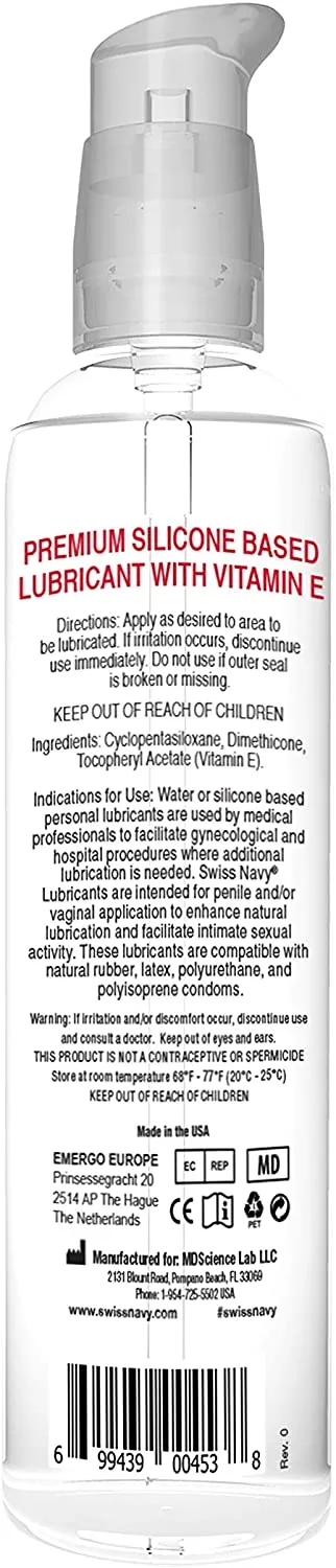 Swiss Navy Silicone - Premium Silicone Lubricant - 237 ml (8 oz) Bottle