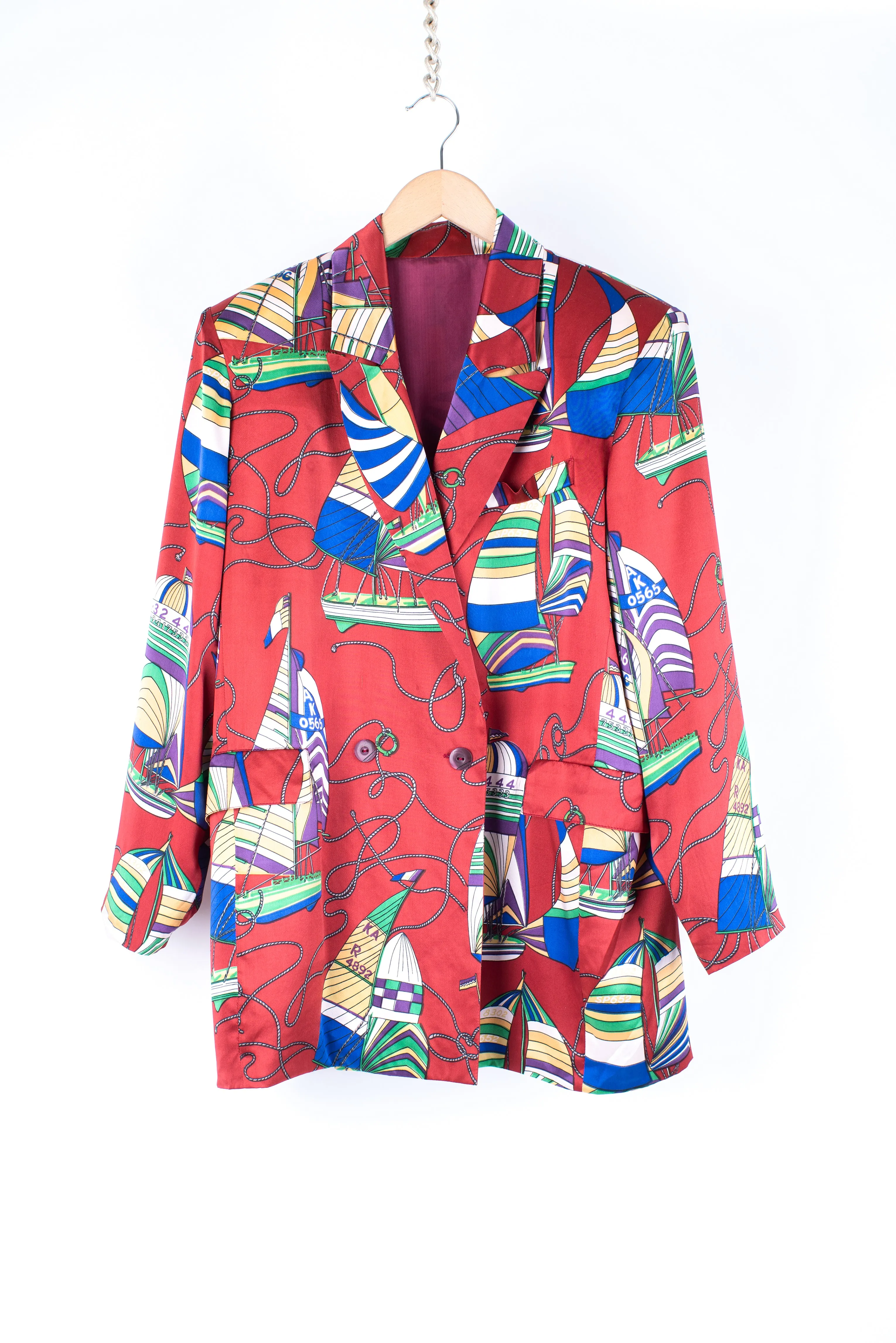 Women's Silk Satin Double Breasted Nautical Theme Loose Fit Blazer, SIZE L