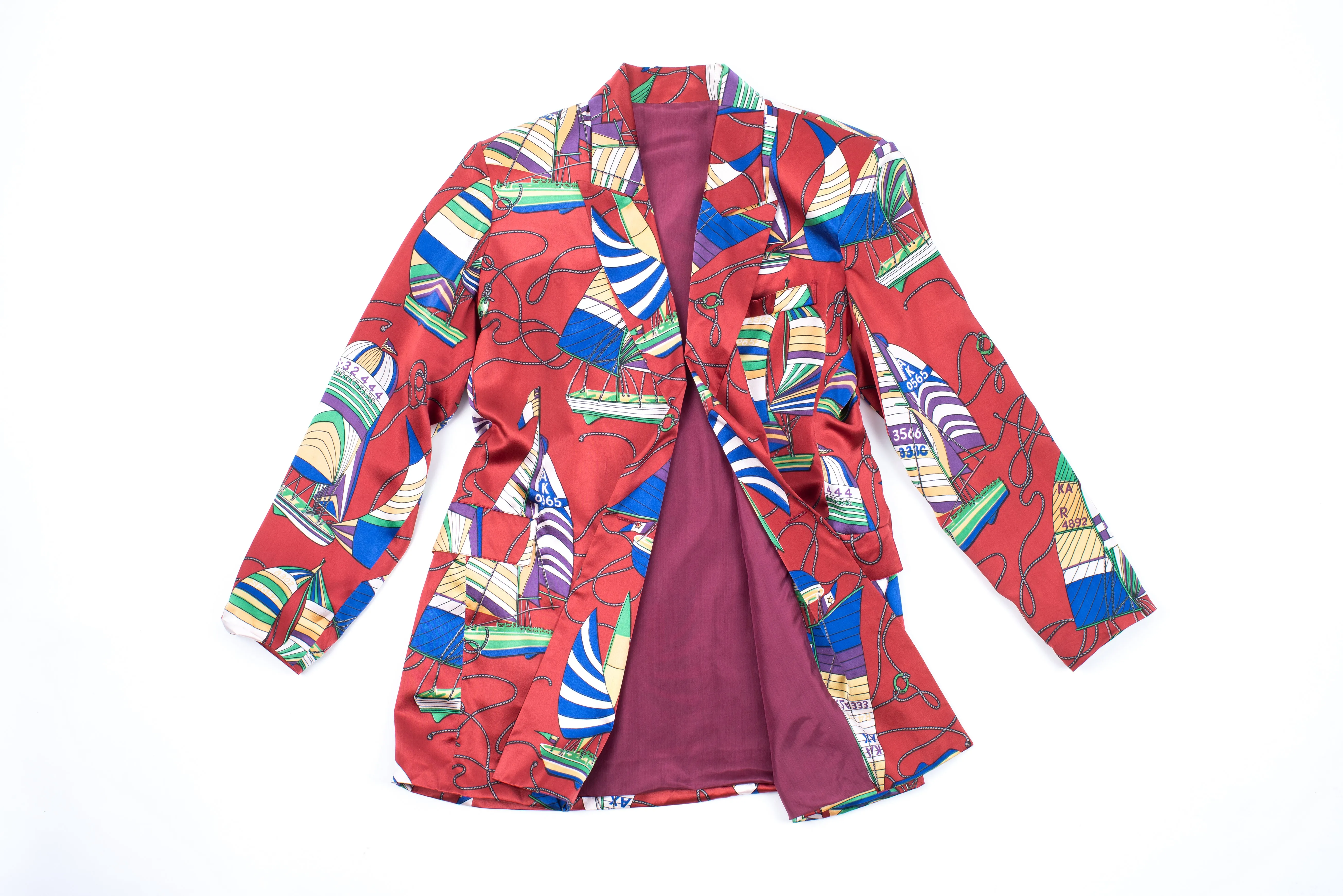 Women's Silk Satin Double Breasted Nautical Theme Loose Fit Blazer, SIZE L