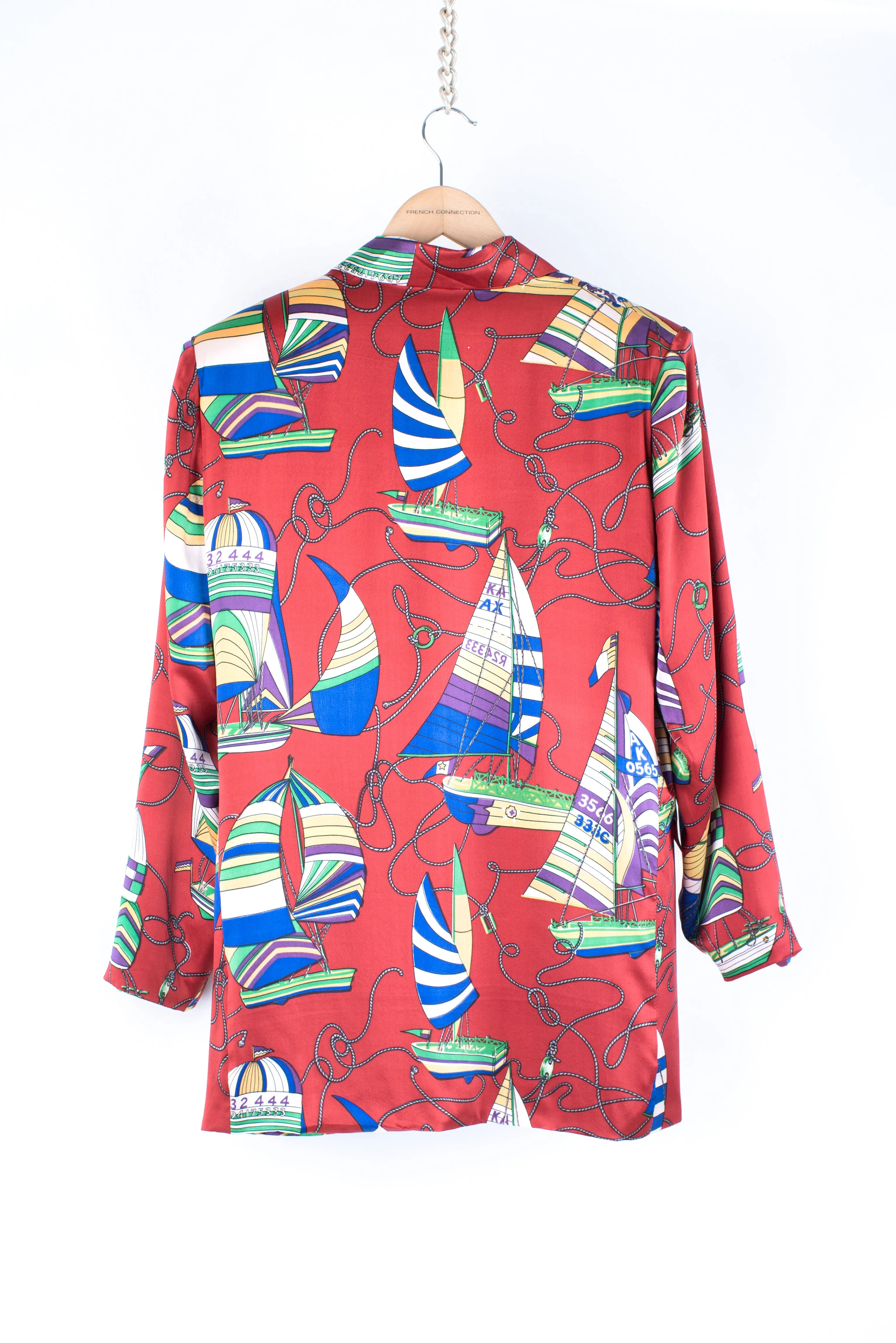 Women's Silk Satin Double Breasted Nautical Theme Loose Fit Blazer, SIZE L